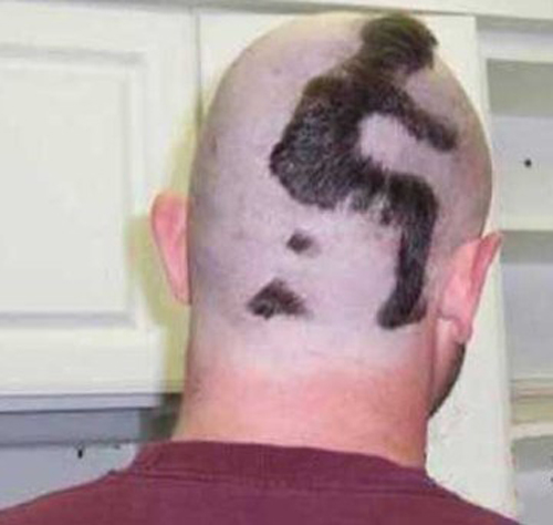 Taking a dumps, man pooping shaved into head, Funny Haircuts, Bad Hair styles, worst hair, fashion fails, Funny pictures, 