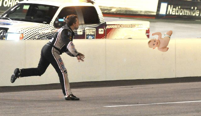 Tony Stewart Throws Baby Tony Stewart, Tony Stewart Throws his Helmet at Matt Kenseth, Bristol Motor Speedway, funny pictures of NASCAR Drivers, funny pictures of Tony Stewart, Smoke,