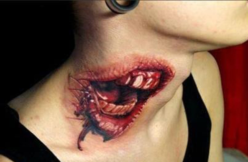 It's the last time I nibble on her neck. Bloody mouth on neck tattoos, Worst Tattoos, Funny Tattoos bad tattoos Horrible Ugliest Tattoos Stupid Ugly Awful WTF Fail