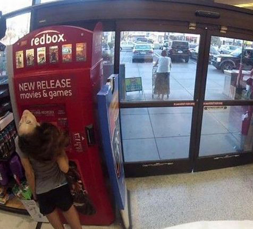 Ya think she's renting "The Exorcist"? Funny Pictures, Renting from Red Box, Head spinning, funny pictures funny people worst family photos bad family awkward family photos random humor college humor photobombs weird people worst bad tattoos strange that's what she said wtf epic fails crazy people strange bizarre people of walmart scary weird