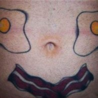 Bacon and Eggs Tattoo bad tattoos terrible awful ugliest tattoos wtf tattoos, horrible awkward family worst tattoos photos crazy people weird people stupid humor redneck humor photobombs