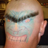 face and eyebrow on back of head bad tattoos terrible awful ugliest tattoos wtf tattoos, horrible awkward family worst tattoos photos crazy people weird people stupid humor redneck humor photobombs