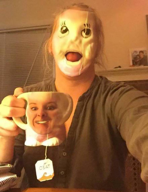 33 Funny Pics creepy face swap woman tea mug. 