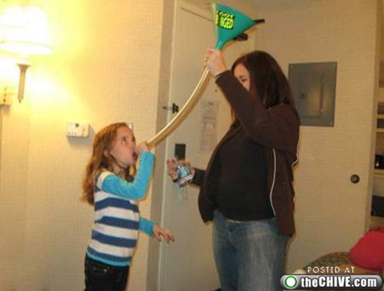 Mom and daughter doing beer bongs ~ Worst Parents Ever