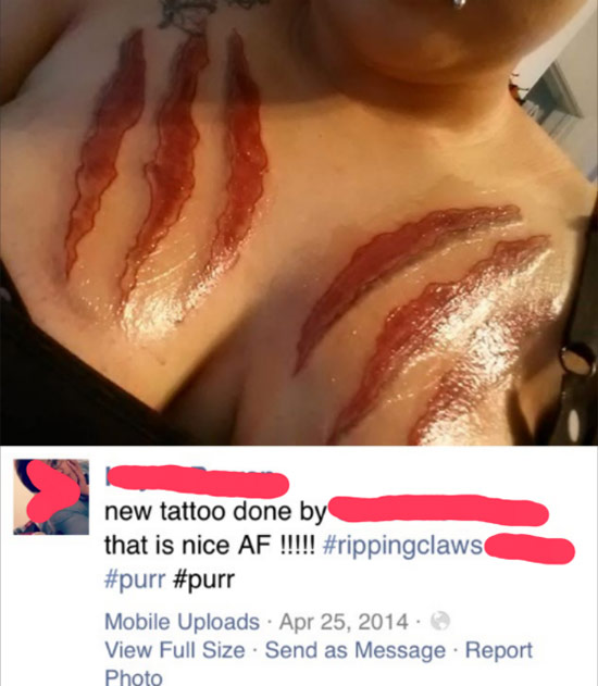 Ripping flesh claws tattoo looks like bacon