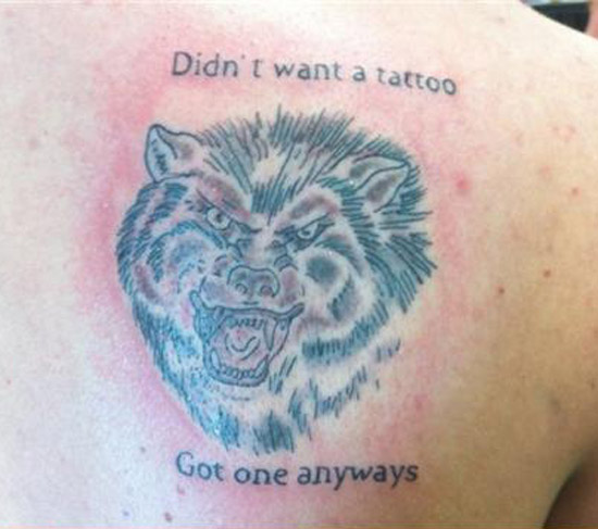 First tattoo ~ Wolf ~ Worst Bad Tattoos Fails